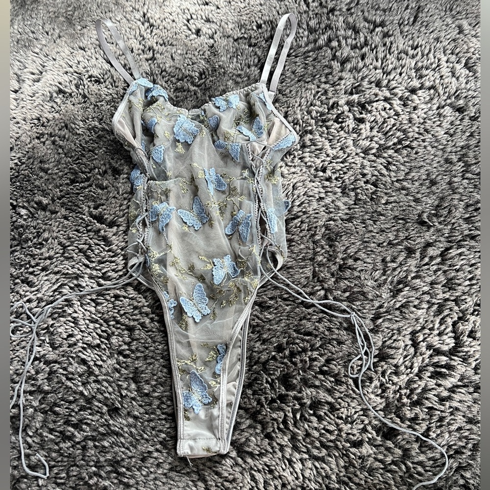 Chic Blue and Gray Bodysuit Top